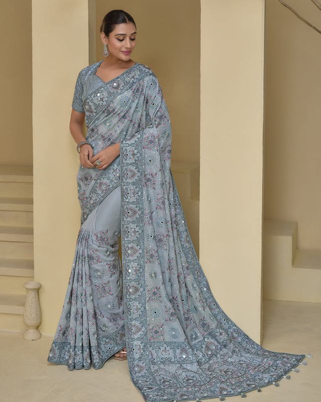 Livid Grey Pure Banarasi Tuscany Designer Wedding Saree