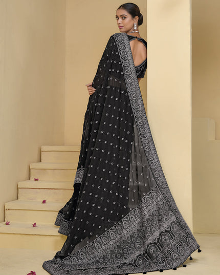 Black Pure Banarasi Tuscany Designer Wedding Saree