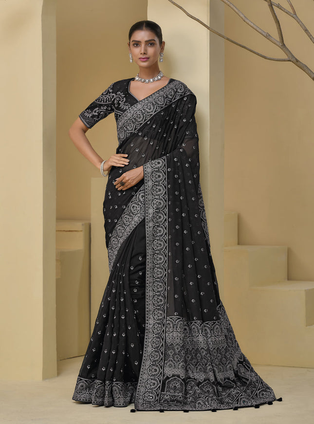 Black Pure Banarasi Tuscany Designer Wedding Saree
