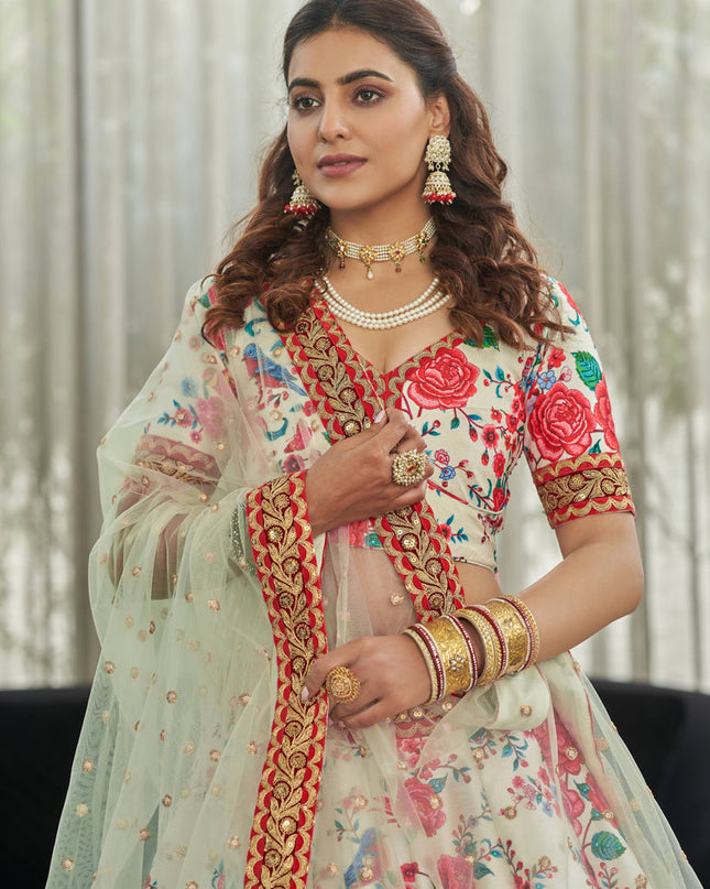 Stunning White Art Silk Floral Print Lehenga Choli