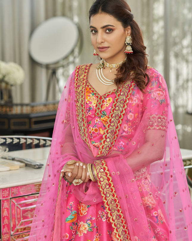 Glamorous Rani Pink Art Silk Floral Print Lehenga Choli