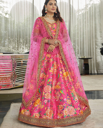 Glamorous Rani Pink Art Silk Floral Print Lehenga Choli