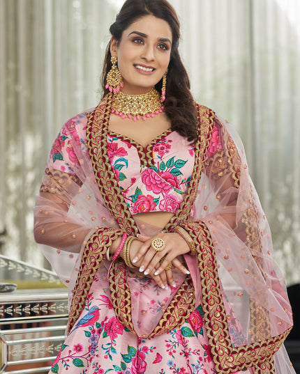 Ravishing Baby Pink Art Silk Floral Print Lehenga Choli