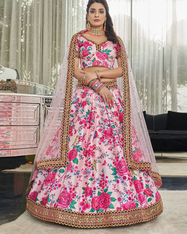 Ravishing Baby Pink Art Silk Floral Print Lehenga Choli