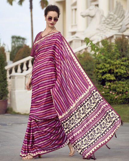 Magenta Pure Mal Mal Silk Digital Print Saree