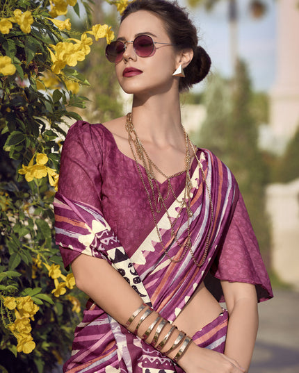 Magenta Pure Mal Mal Silk Digital Print Saree