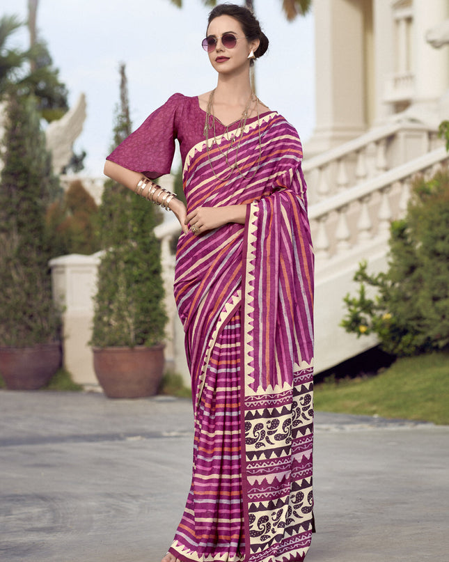 Magenta Pure Mal Mal Silk Digital Print Saree
