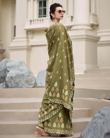 Mehendi Green Pure Mal Mal Silk Digital Print Saree
