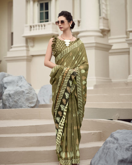 Mehendi Green Pure Mal Mal Silk Digital Print Saree