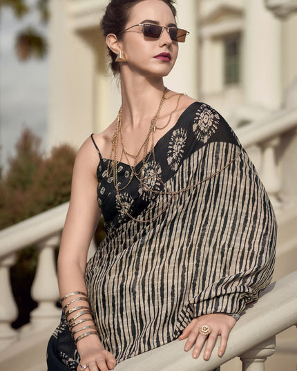 Beige Pure Mal Mal Silk Digital Print Saree