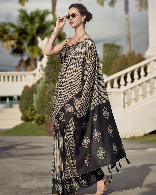 Beige Pure Mal Mal Silk Digital Print Saree