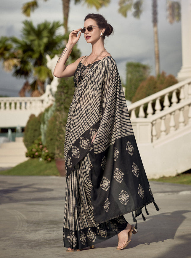 Beige Pure Mal Mal Silk Digital Print Saree