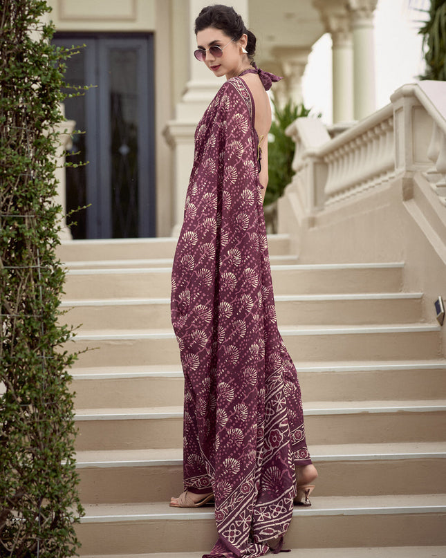 Maroon Pure Mal Mal Silk Digital Print Saree