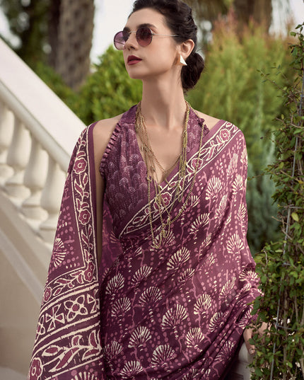 Maroon Pure Mal Mal Silk Digital Print Saree