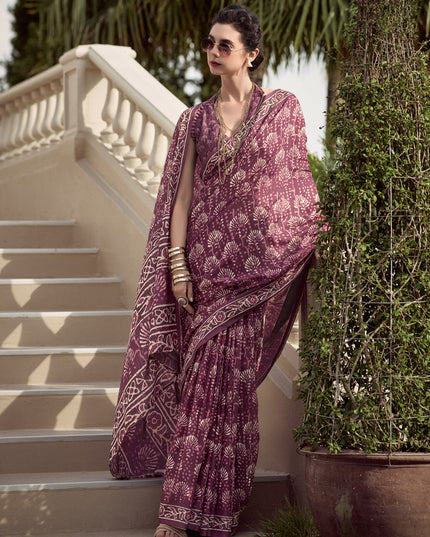 Maroon Pure Mal Mal Silk Digital Print Saree