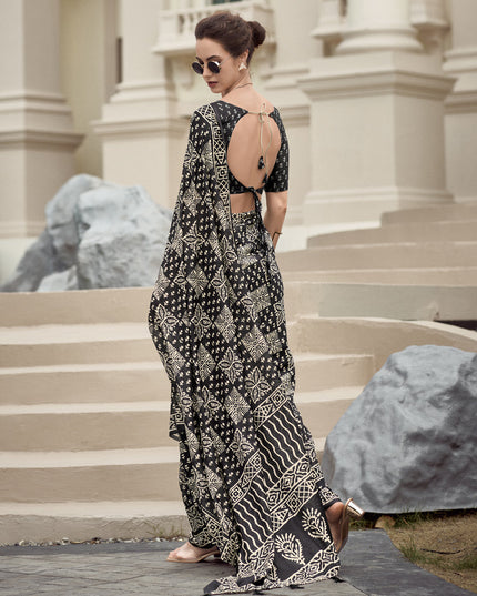 Black Pure Mal Mal Silk Digital Print Saree1