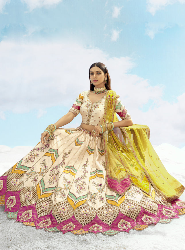 Fascinating Ivory Silk Embroidered Designer Wedding Lehenga Choli Set