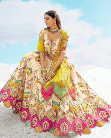 Fascinating Ivory Silk Embroidered Designer Wedding Lehenga Choli Set