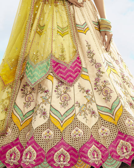 Fascinating Ivory Silk Embroidered Designer Wedding Lehenga Choli Set