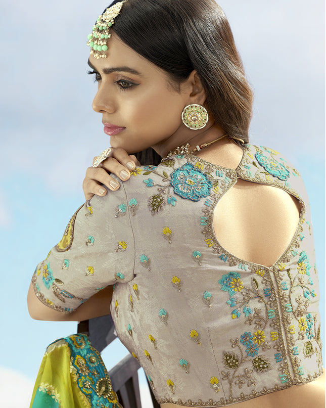 Elegant Ash Grey Silk Embroidered Designer Wedding Lehenga Choli Set