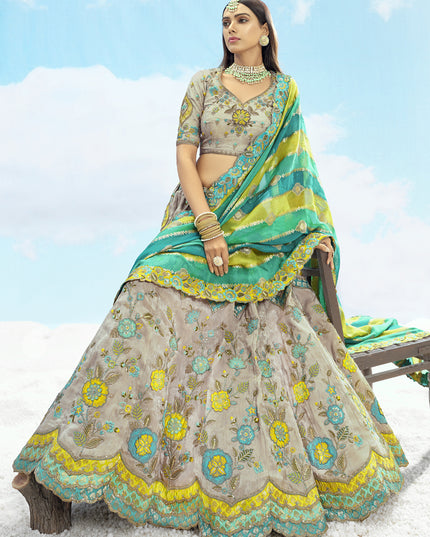 Elegant Ash Grey Silk Embroidered Designer Wedding Lehenga Choli Set