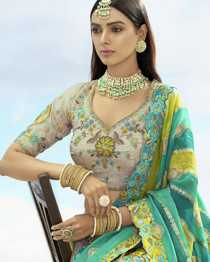 Elegant Ash Grey Silk Embroidered Designer Wedding Lehenga Choli Set