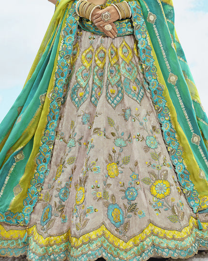 Elegant Ash Grey Silk Embroidered Designer Wedding Lehenga Choli Set