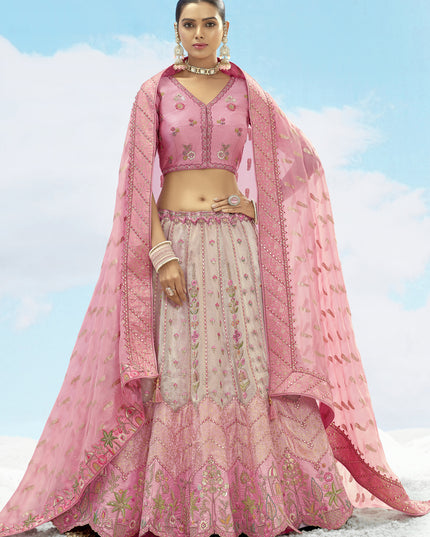 Ravishing Ash Grey and Rose Pink Silk Embroidered Designer Wedding Lehenga Choli Set