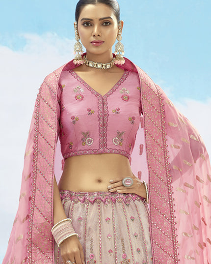 Ravishing Ash Grey and Rose Pink Silk Embroidered Designer Wedding Lehenga Choli Set