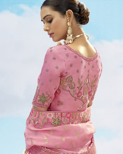 Ravishing Ash Grey and Rose Pink Silk Embroidered Designer Wedding Lehenga Choli Set