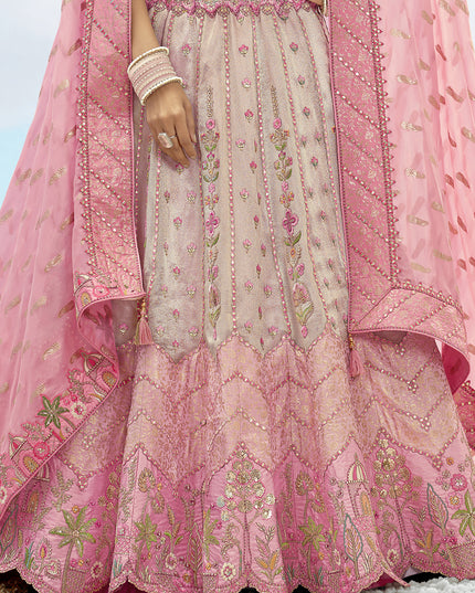 Ravishing Ash Grey and Rose Pink Silk Embroidered Designer Wedding Lehenga Choli Set