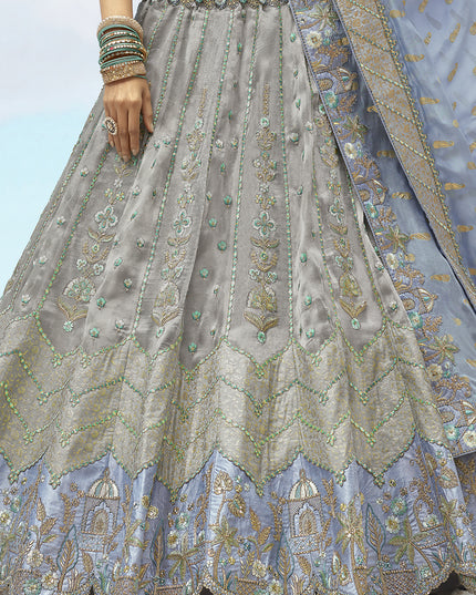 Bewitching Silver Grey Silk Embroidered Designer Wedding Lehenga Choli Set
