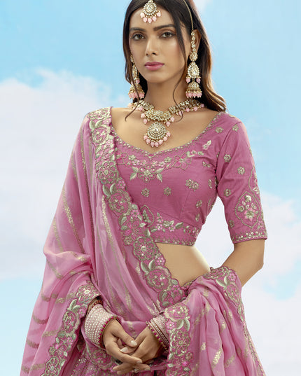 Awesome Puce Pink Silk Embroidered Designer Wedding Lehenga Choli Set