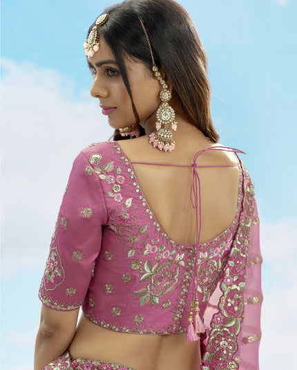 Awesome Puce Pink Silk Embroidered Designer Wedding Lehenga Choli Set