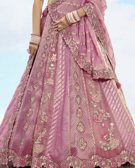 Awesome Puce Pink Silk Embroidered Designer Wedding Lehenga Choli Set
