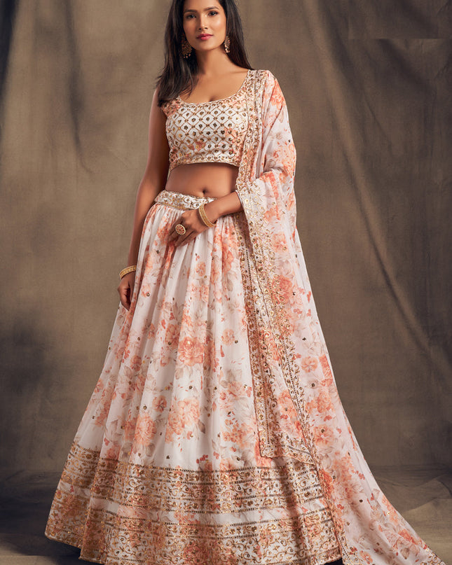 Astonishing White Organza Embroidered Designer Lehenga Choli