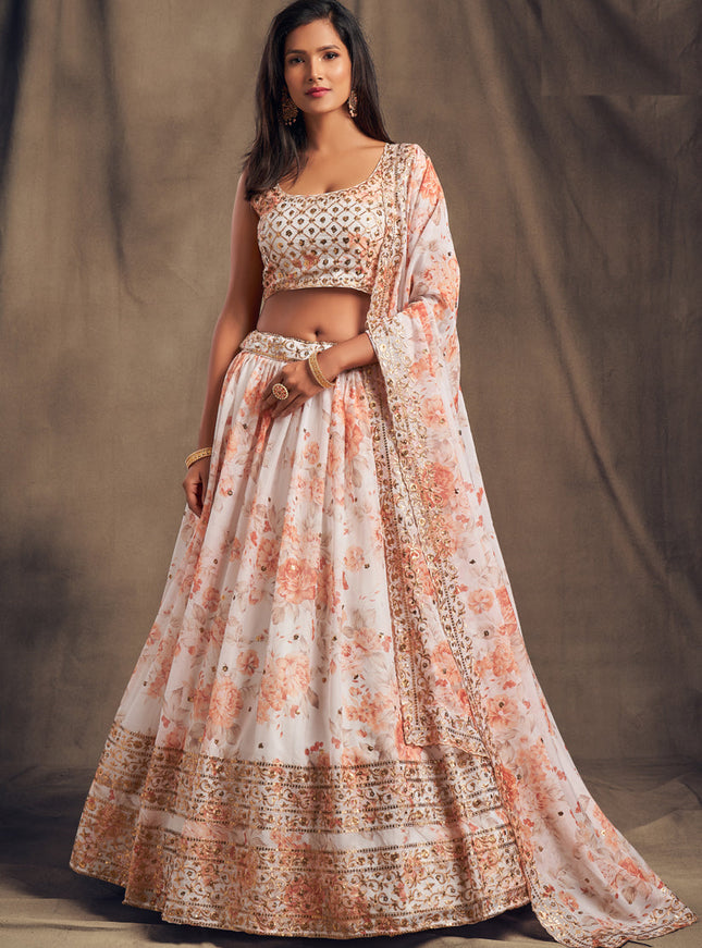 Astonishing White Organza Embroidered Designer Lehenga Choli