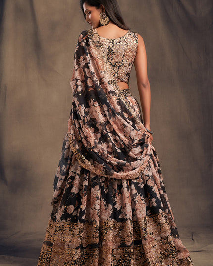 Awesome Black Organza Embroidered Designer Lehenga Choli