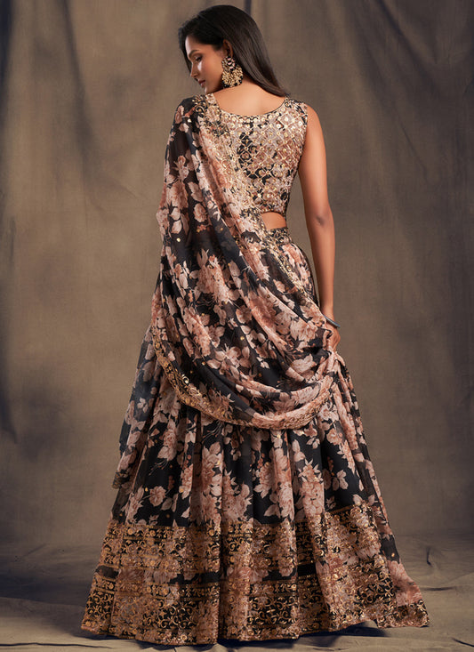 Awesome Black Organza Embroidered Designer Lehenga Choli