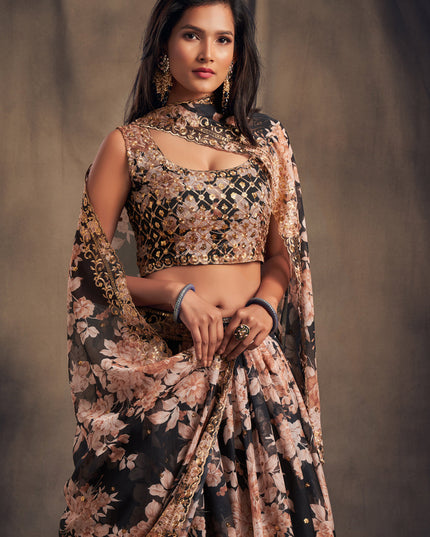 Awesome Black Organza Embroidered Designer Lehenga Choli