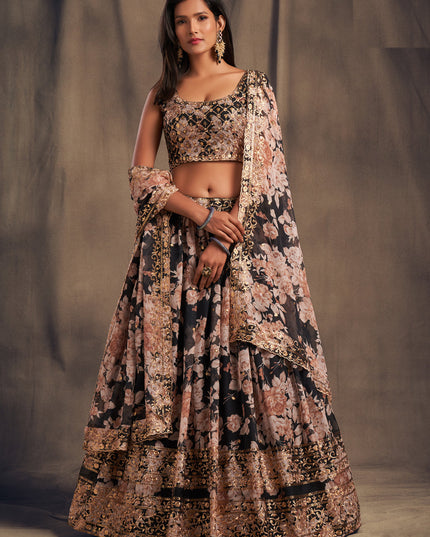 Awesome Black Organza Embroidered Designer Lehenga Choli