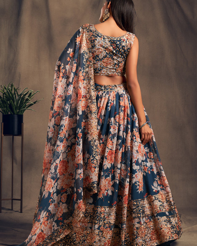 Pretty Dove Blue Organza Embroidered Designer Lehenga Choli