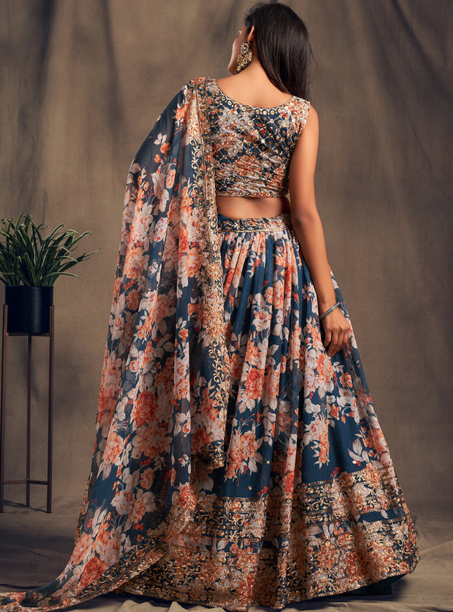 Pretty Dove Blue Organza Embroidered Designer Lehenga Choli