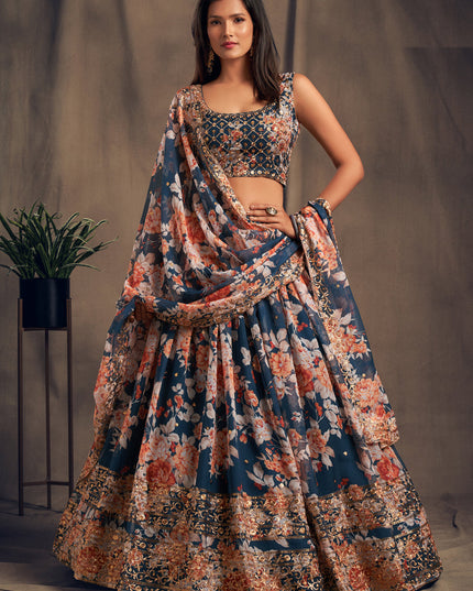 Pretty Dove Blue Organza Embroidered Designer Lehenga Choli
