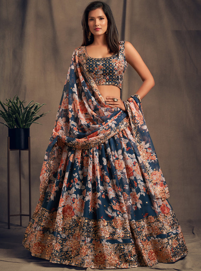 Pretty Dove Blue Organza Embroidered Designer Lehenga Choli