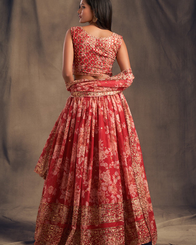 Sweet Red Organza Embroidered Designer Lehenga Choli