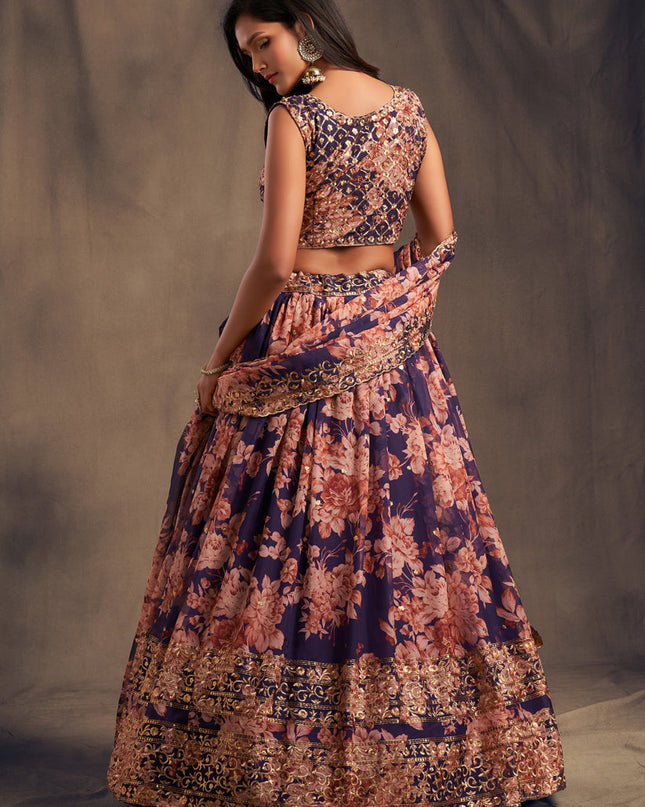 Stylish Purple Organza Embroidered Designer Lehenga Choli