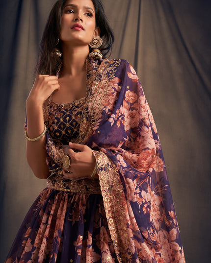 Stylish Purple Organza Embroidered Designer Lehenga Choli