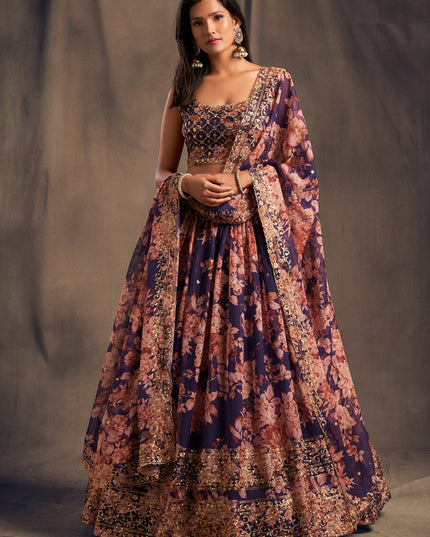 Stylish Purple Organza Embroidered Designer Lehenga Choli