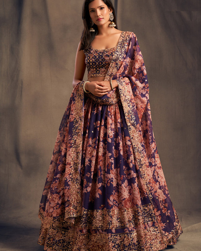 Stylish Purple Organza Embroidered Designer Lehenga Choli